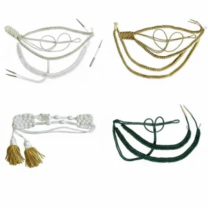 close up of aiguillette showing shoulder placement and braided cord detail