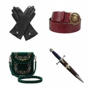 ceremonial white leather gloves with decorative belt buckle close up