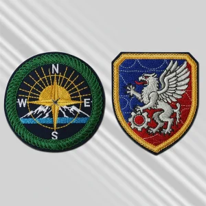 variety of custom embroidered patches showing different shapes and designs