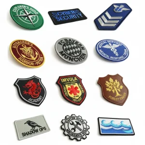 collection of custom embroidered patches in various shapes and designs