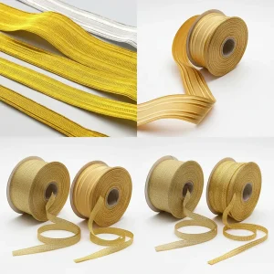 Close-up detail of polyester core metallic braid lace showing polished end-cap finishes for military dress cords