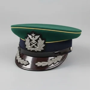 custom-parade-review-caps-ceremonial custom parade review cap showing elaborate bullion embroidery and oak leaf visor decorations