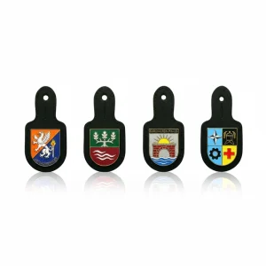 die-cut-leather-pocket-badges-crests die-cut leather pocket badges with metal crests for military police fire brigade