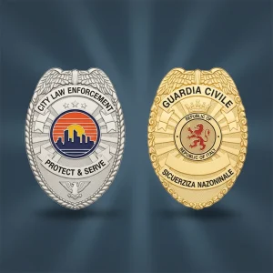 Custom metal badges for Army Navy Air Force Police uniforms by Sharko Badge