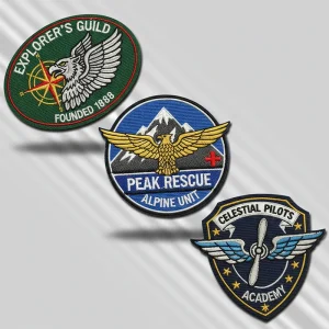 close-up of embroidered patch showing thread detail and texture