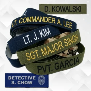 Sharko Badge premium ceremonial woven name ribbons manufacturer facility in Sialkot Pakistan serving Army Navy Air Force Police with SEO-optimized ceremonial jacquard identification production