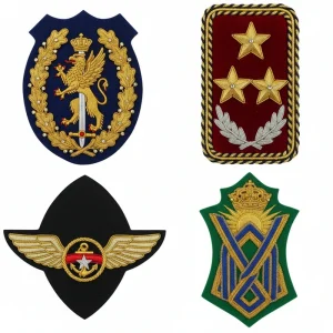 qualification-badge-embroidery-stitching lose up of hand embroidered qualification badge showing detailed thread work and metallic accents