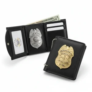 Sharko Badge premium leather badge wallet manufacturer facility in Sialkot Pakistan producing Army Navy Air Force Police executive identification accessories
