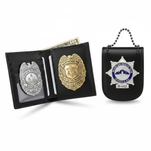 Premium leather badge wallets for Army Navy Air Force Police tactical identification by Sharko Badge