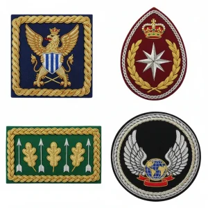 hand embroidered unit crest badge showing detailed thread work and heraldic design elements